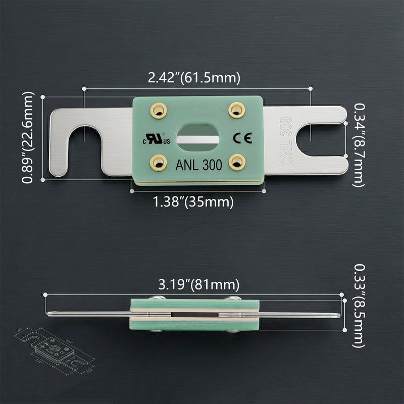 Weasch 35-800Amp ANL Fuse, UL Recognized Component, Heavy Duty 80V DC, High-Temp Fiberglass Body Nickel-Plated Premium Brass for Battery Energy Storage, RV, Marine, Car, High-end Audio, 3 Pack-23