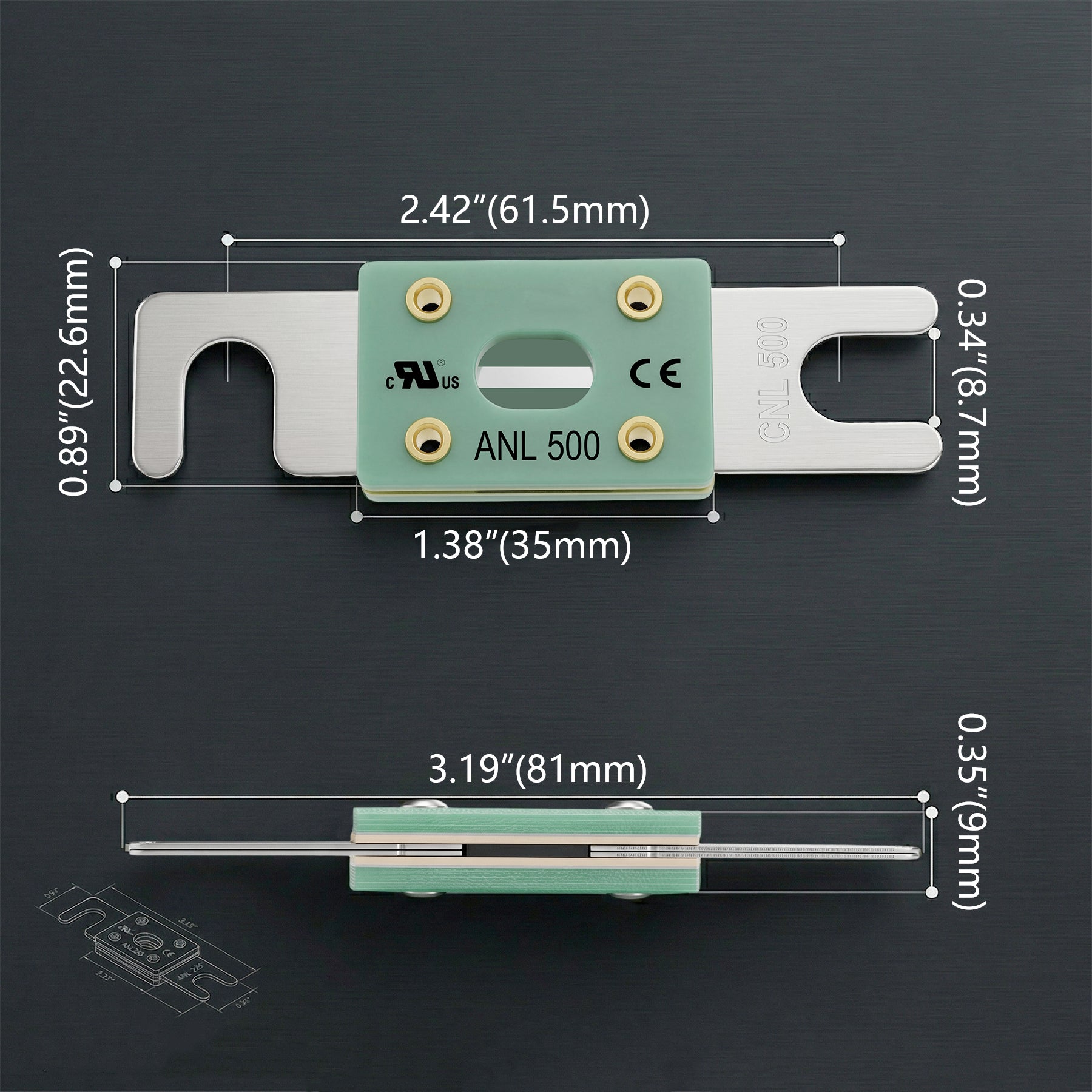 Weasch 35-800Amp ANL Fuse, UL Recognized Component, Heavy Duty 80V DC, High-Temp Fiberglass Body Nickel-Plated Premium Brass for Battery Energy Storage, RV, Marine, Car, High-end Audio, 3 Pack-26