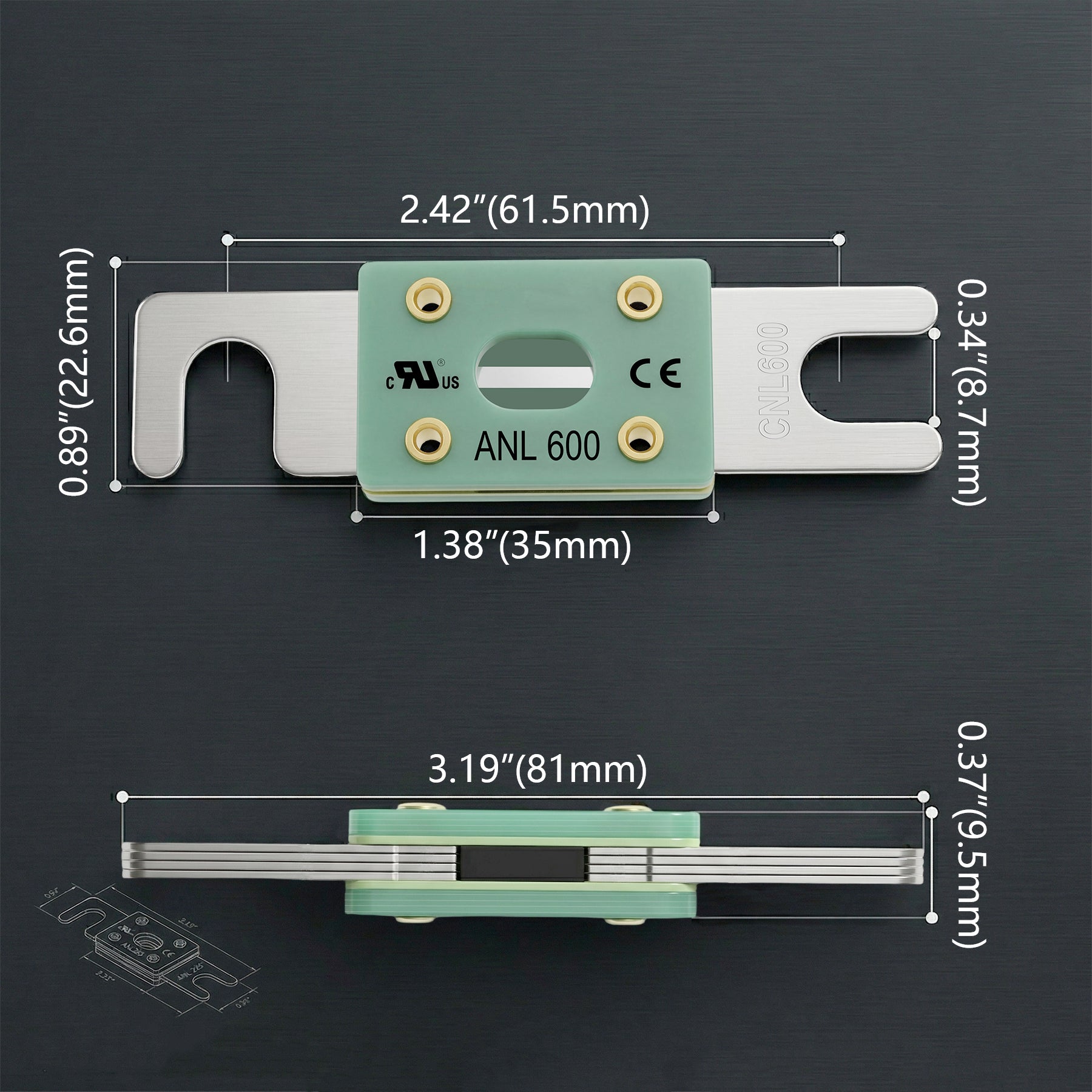 Weasch 35-800Amp ANL Fuse, UL Recognized Component, Heavy Duty 80V DC, High-Temp Fiberglass Body Nickel-Plated Premium Brass for Battery Energy Storage, RV, Marine, Car, High-end Audio, 3 Pack-27