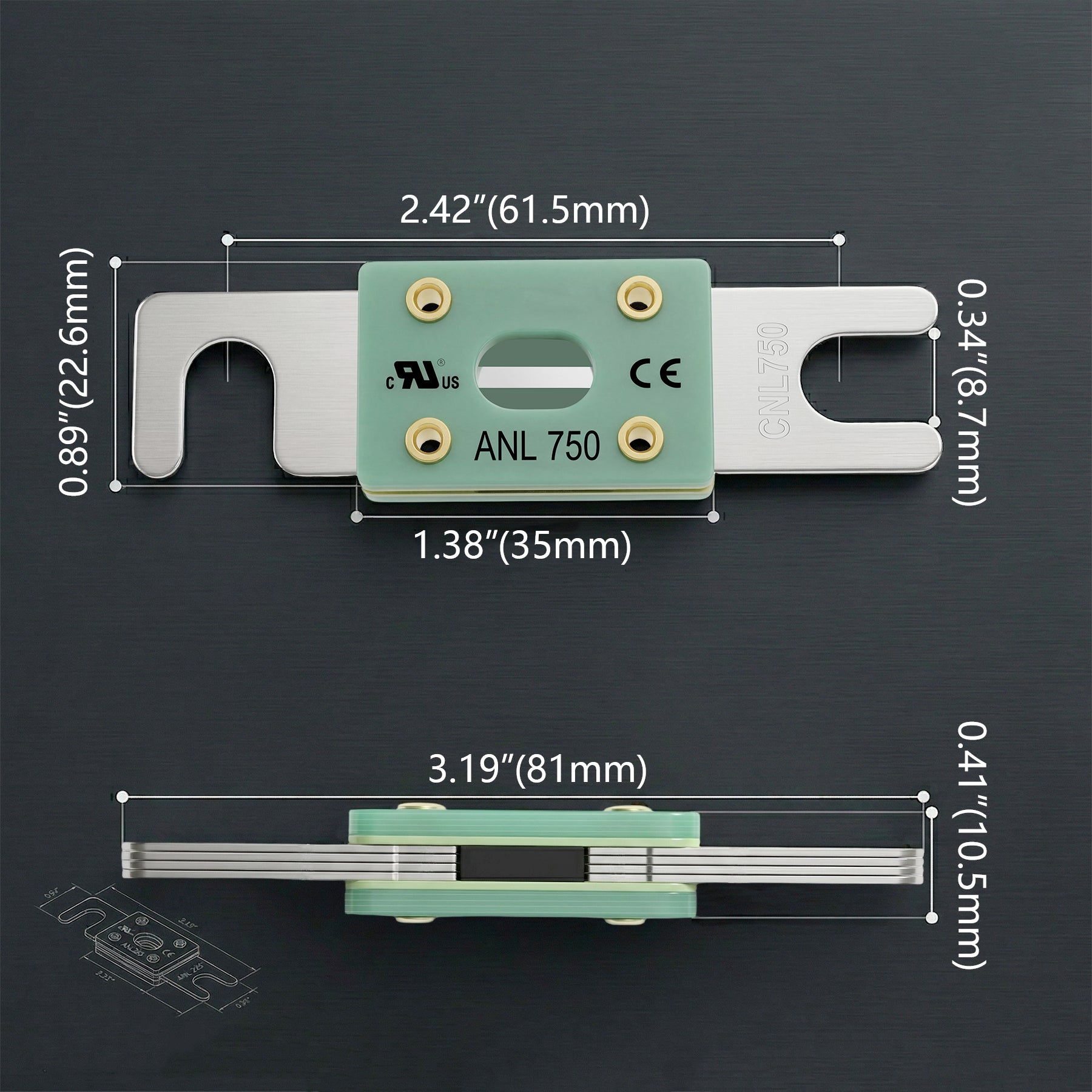 Weasch 35-800Amp ANL Fuse, UL Recognized Component, Heavy Duty 80V DC, High-Temp Fiberglass Body Nickel-Plated Premium Brass for Battery Energy Storage, RV, Marine, Car, High-end Audio, 3 Pack-28