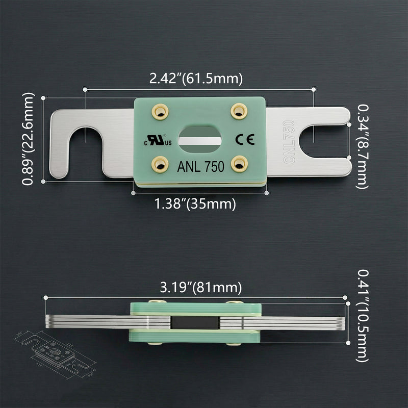 Weasch 35-800Amp ANL Fuse, UL Recognized Component, Heavy Duty 80V DC, High-Temp Fiberglass Body Nickel-Plated Premium Brass for Battery Energy Storage, RV, Marine, Car, High-end Audio, 3 Pack-28