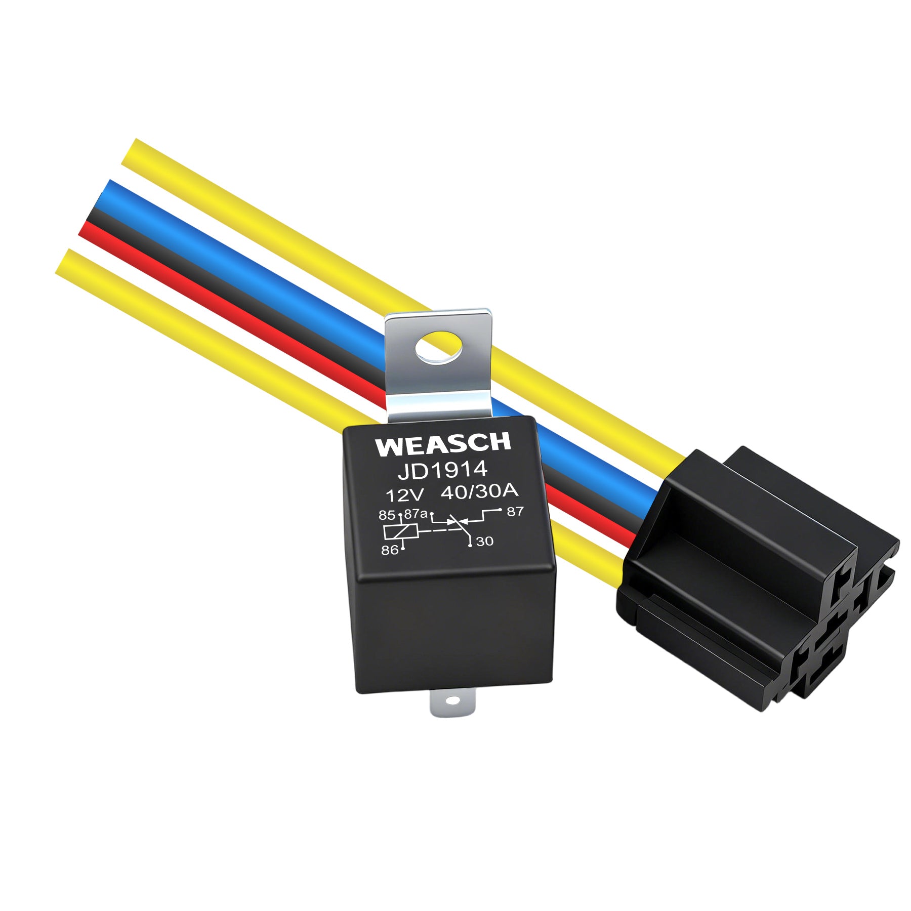 Weasch JD1914 Car Relay Kits, 12V 40A, SPDT 5Pin, 40A Automotive Relay, Automotive Switches and Starters, with Interlocking Relay Socket and Wiring Harness-3