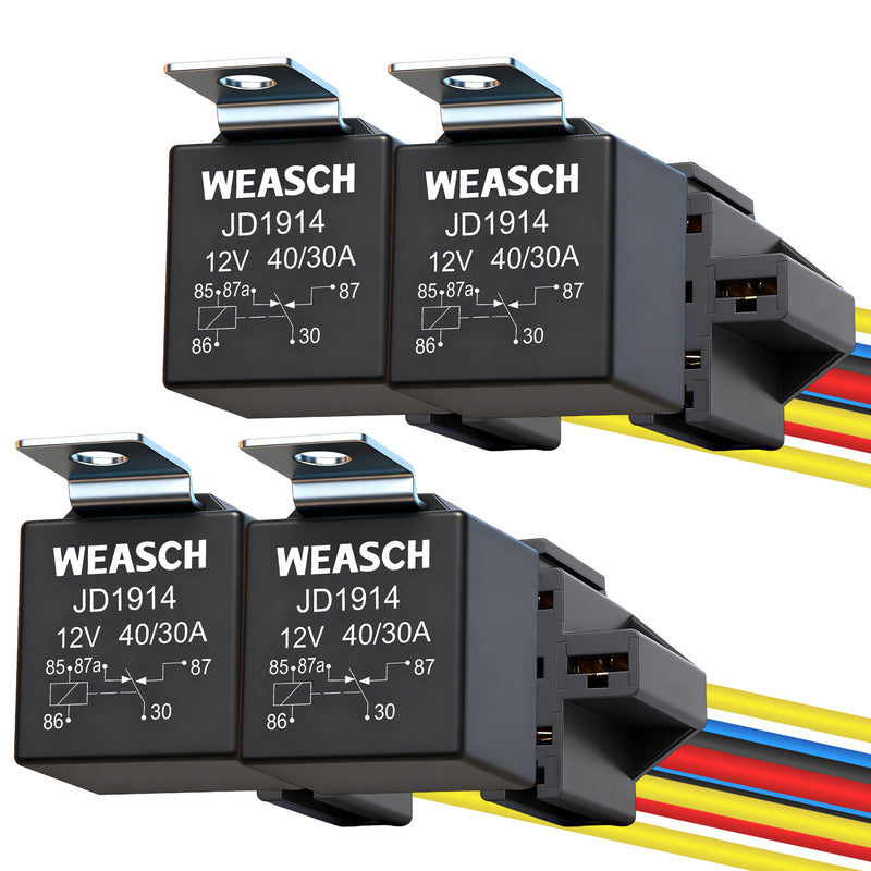 Weasch JD1914 Car Relay Kits, 12V 40A, SPDT 5Pin, 40A Automotive Relay, Automotive Switches and Starters, with Interlocking Relay Socket and Wiring Harness-1