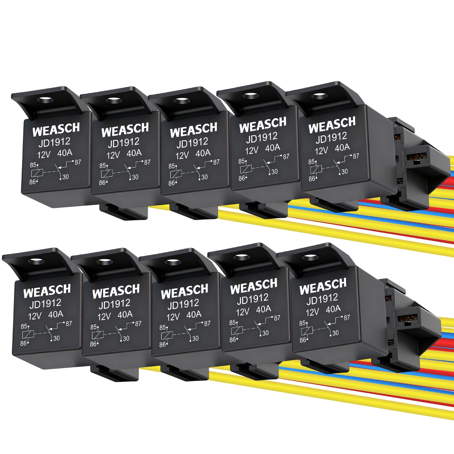 Weasch JD1912 Car Relay Kit, 12V 40A, SPST 4 Pin, 40A Automotive Relay, Automotive Switches and Starters, with Interlocking Relay Socket and Wiring Harness-2
