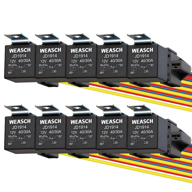 Weasch JD1914 Car Relay Kits, 12V 40A, SPDT 5Pin, 40A Automotive Relay, Automotive Switches and Starters, with Interlocking Relay Socket and Wiring Harness-2