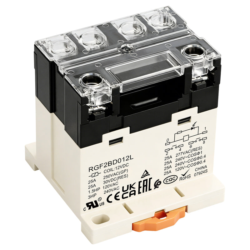 Weasch General Purpose Relay, RGF2BD, 25A AC 12-240V DC 12-24V Coil Voltage, 6Pin Double Pole Single Throw Normally Open Contacts, with LED Indicator Light and Protection Cover, 35mm DIN Rail Mount-1