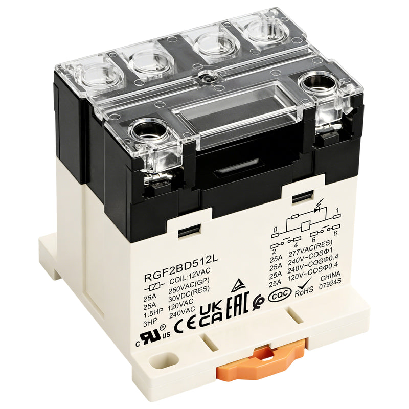 Weasch General Purpose Relay, RGF2BD, 25A AC 12-240V DC 12-24V Coil Voltage, 6Pin Double Pole Single Throw Normally Open Contacts, with LED Indicator Light and Protection Cover, 35mm DIN Rail Mount-10