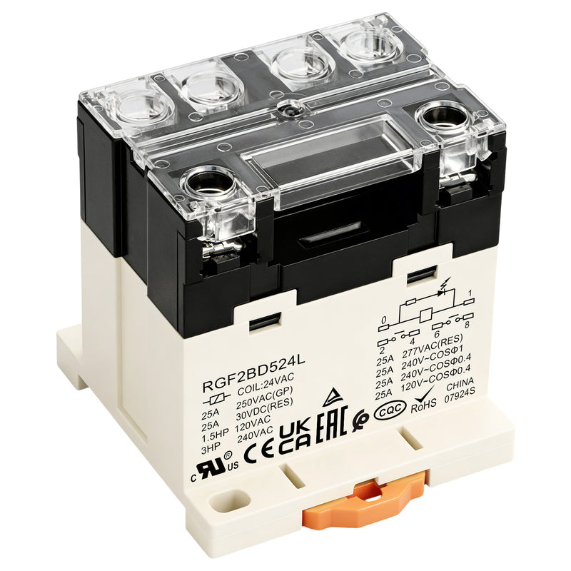 Weasch General Purpose Relay, RGF2BD, 25A AC 12-240V DC 12-24V Coil Voltage, 6Pin Double Pole Single Throw Normally Open Contacts, with LED Indicator Light and Protection Cover, 35mm DIN Rail Mount-11