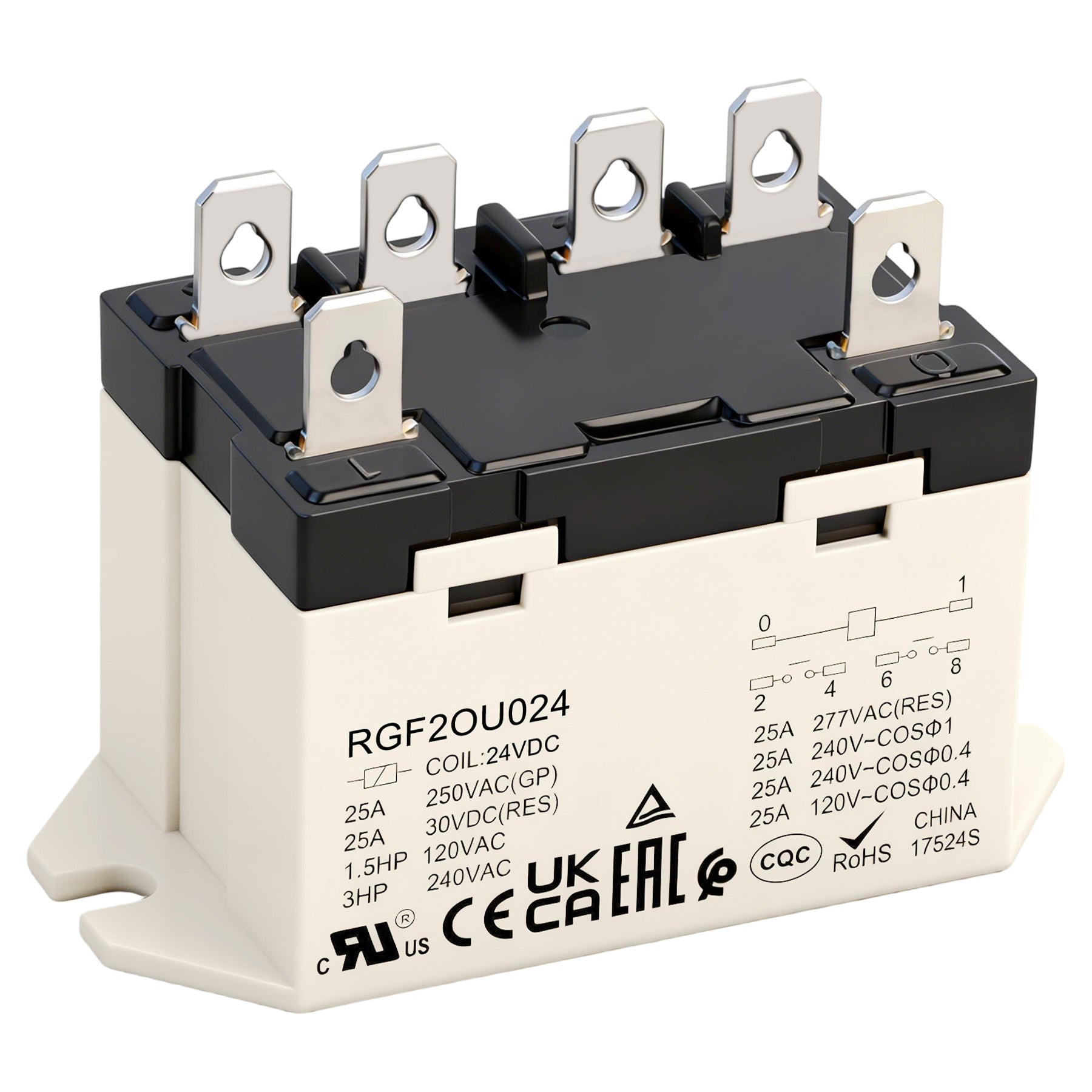 Weasch General Purpose Relay, RGF2OU, 25A AC 12-240V DC 12-24V Coil Voltage, 6Pin Double Pole Single Throw Normally Open Contacts, UL Certification