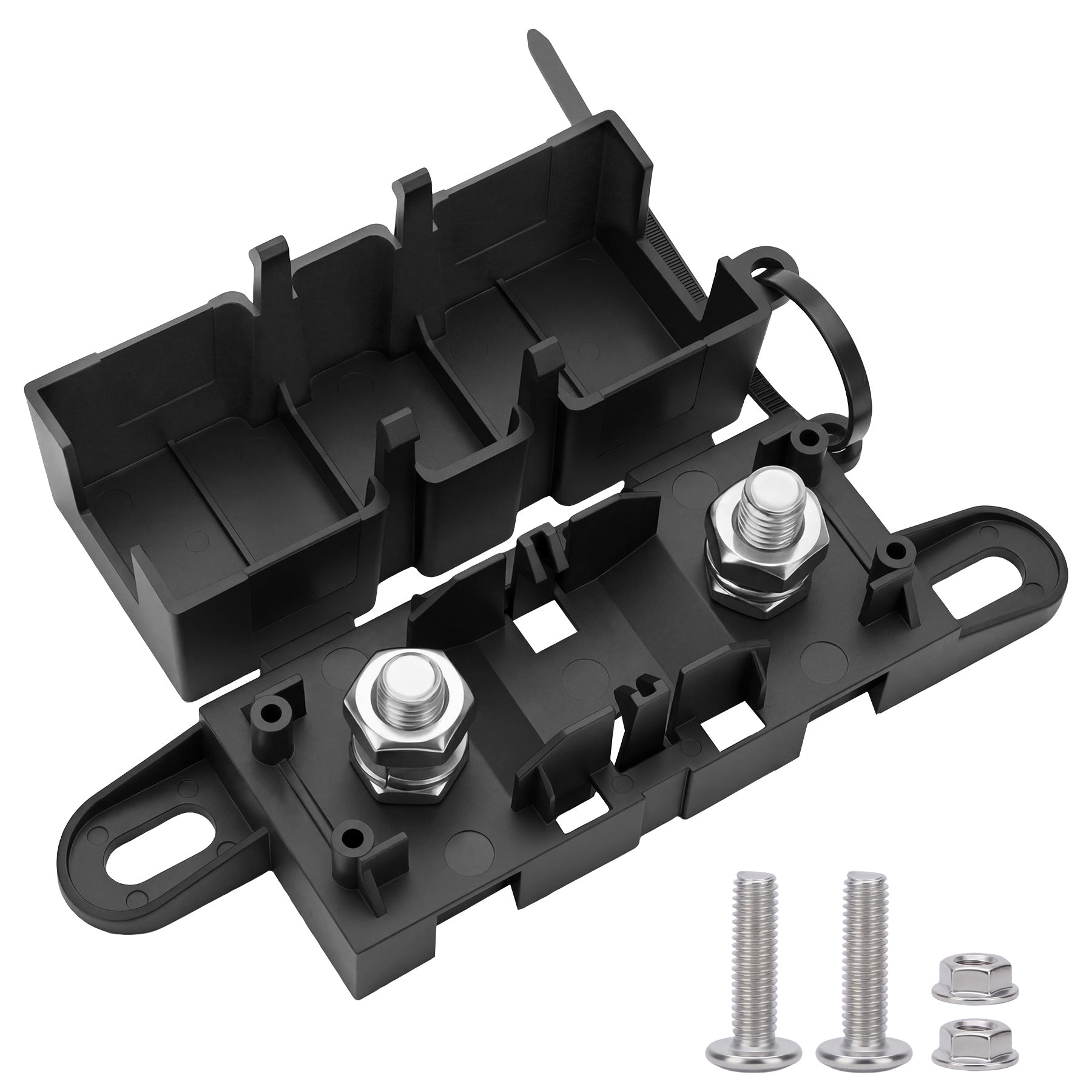 Weasch Heavy Duty MEGA/ANM Fuse Holder, 500A 32V DC / 220V AC Bolt-Down MEGA ANM Fuse Block with Protective Cover, M8 Studs & Interlocking Pins for Automotive Battery Alternator-1