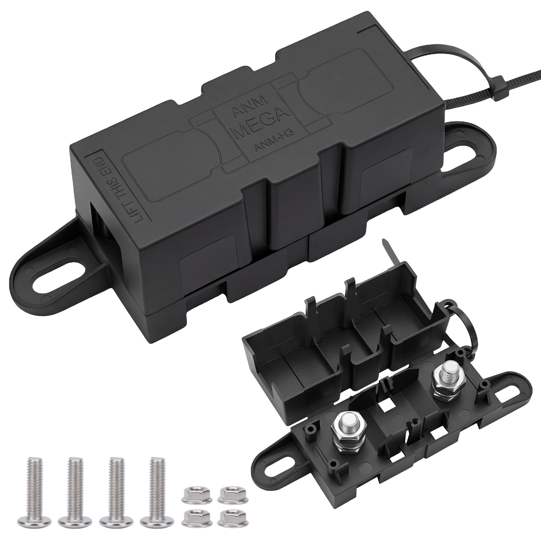Weasch Heavy Duty MEGA/ANM Fuse Holder, 500A 32V DC / 220V AC Bolt-Down MEGA ANM Fuse Block with Protective Cover, M8 Studs & Interlocking Pins for Automotive Battery Alternator-2