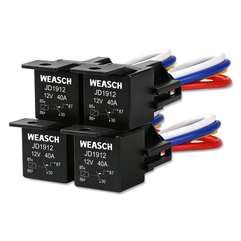 Weasch JD1912 Car Relay Harness, 12V 40A, 4-Pin SPST, 12AWG Harness Sockets, Automotive Switches and Starters, for Automotive Truck Van Motorcycle Boat-1