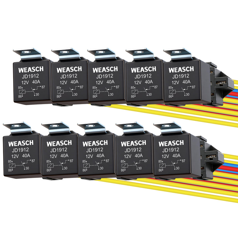 Weasch JD1912 Car Relay, 12V 40A, SPST 4Pin, 40A Automotive Relay, Automotive Switches and Starters, with Interlocking Relay Socket and Wiring Harness-2