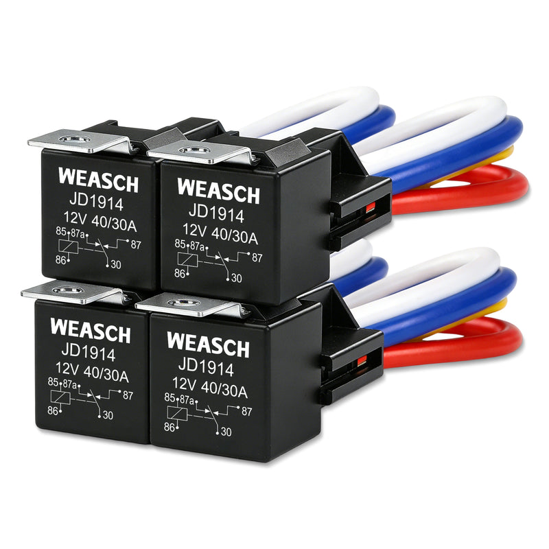 Weasch JD1914 Car Relay Harness, 12V 40A, 5 Pin SPDT, Iron Backrest with 12AWG Harness Sockets, Automotive Switches and Starters, for Automotive Truck Van Motorcycle Boat-1