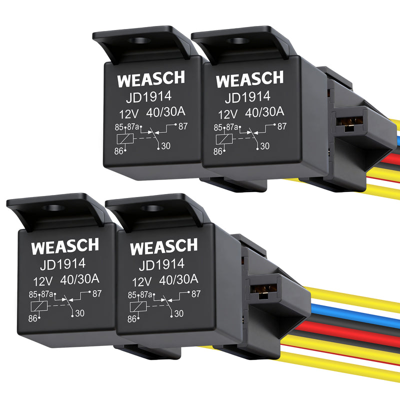 Weasch JD1914 Car Relay Kit, 12V 40A, SPDT 5 Pin, 40A Automotive Relay, Automotive Switches and Starters, with Interlocking Relay Socket and Wiring Harness-1