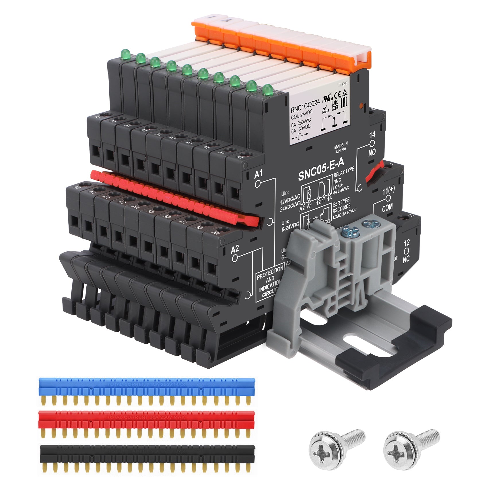 Weasch 10Pcs Miniature Power Relay RNC1CO, Signal Relay for PLC, DC 12V/24V Coil, 5 Pin 1NO 1NC 6A SPDT, with LED Indicator Socket Base, with 35mm DIN Rail Mounting, UL Certification