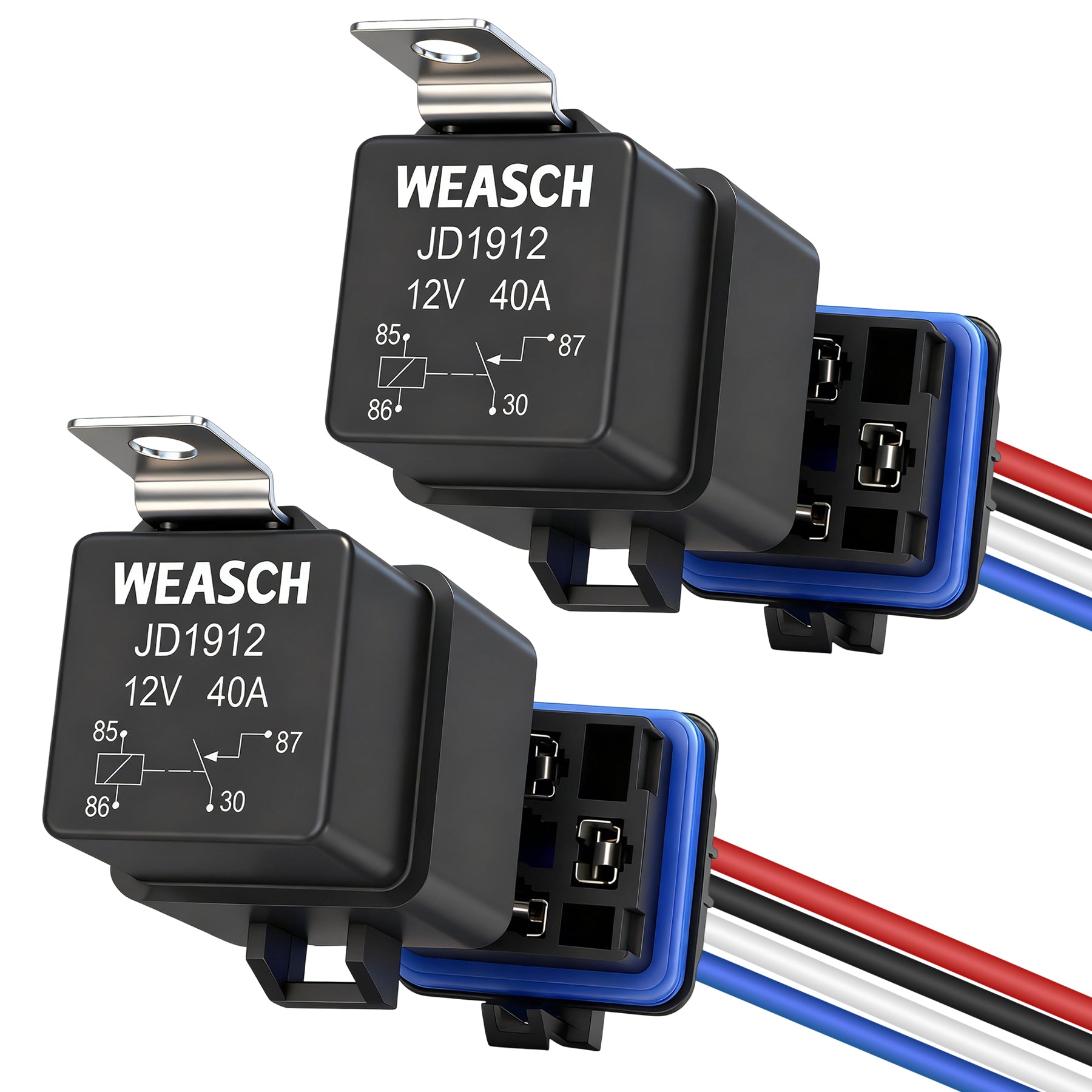 Weasch 12V 40A Waterproof Relay Kit, 4 Pin SPST, Heavy Duty 14 AWG Tinned Copper Wires Automotive Relay and Harness Set for Automotive Car Marine Boat-1