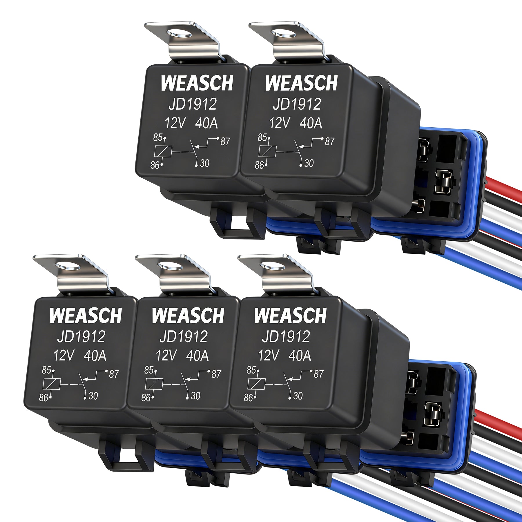 Weasch 12V 40A Waterproof Relay Kit, 4 Pin SPST, Heavy Duty 14 AWG Tinned Copper Wires Automotive Relay and Harness Set for Automotive Car Marine Boat-2