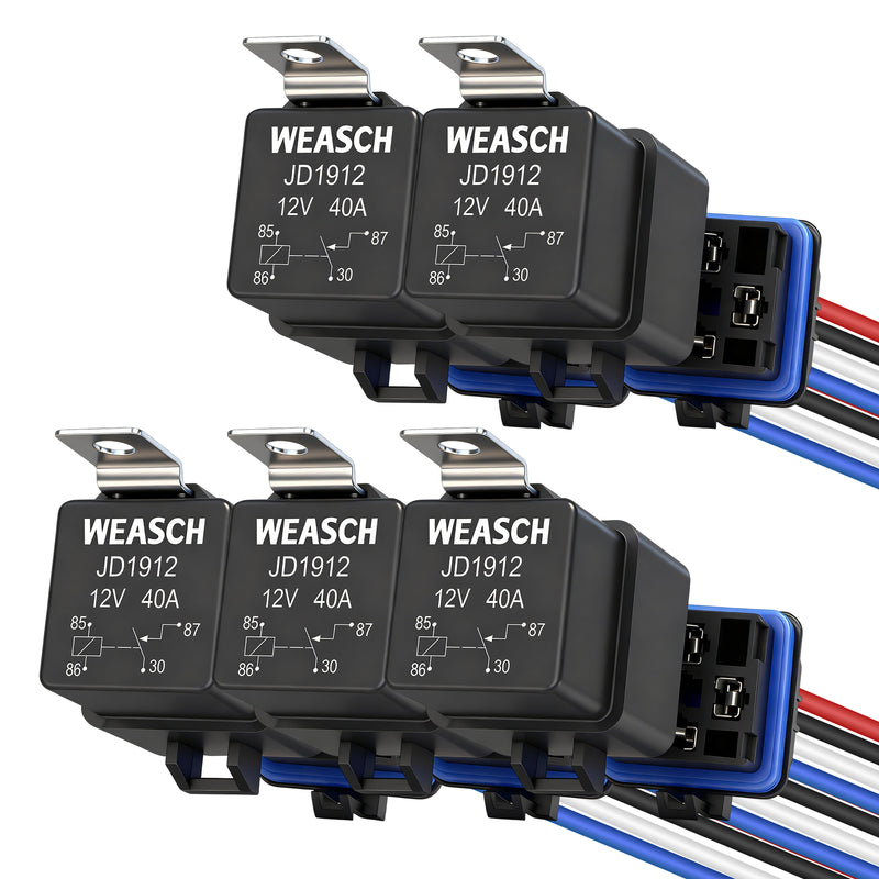 Weasch 12V 40A Waterproof Relay Kit, 4 Pin SPST, Heavy Duty 14 AWG Tinned Copper Wires Automotive Relay and Harness Set for Automotive Car Marine Boat-2