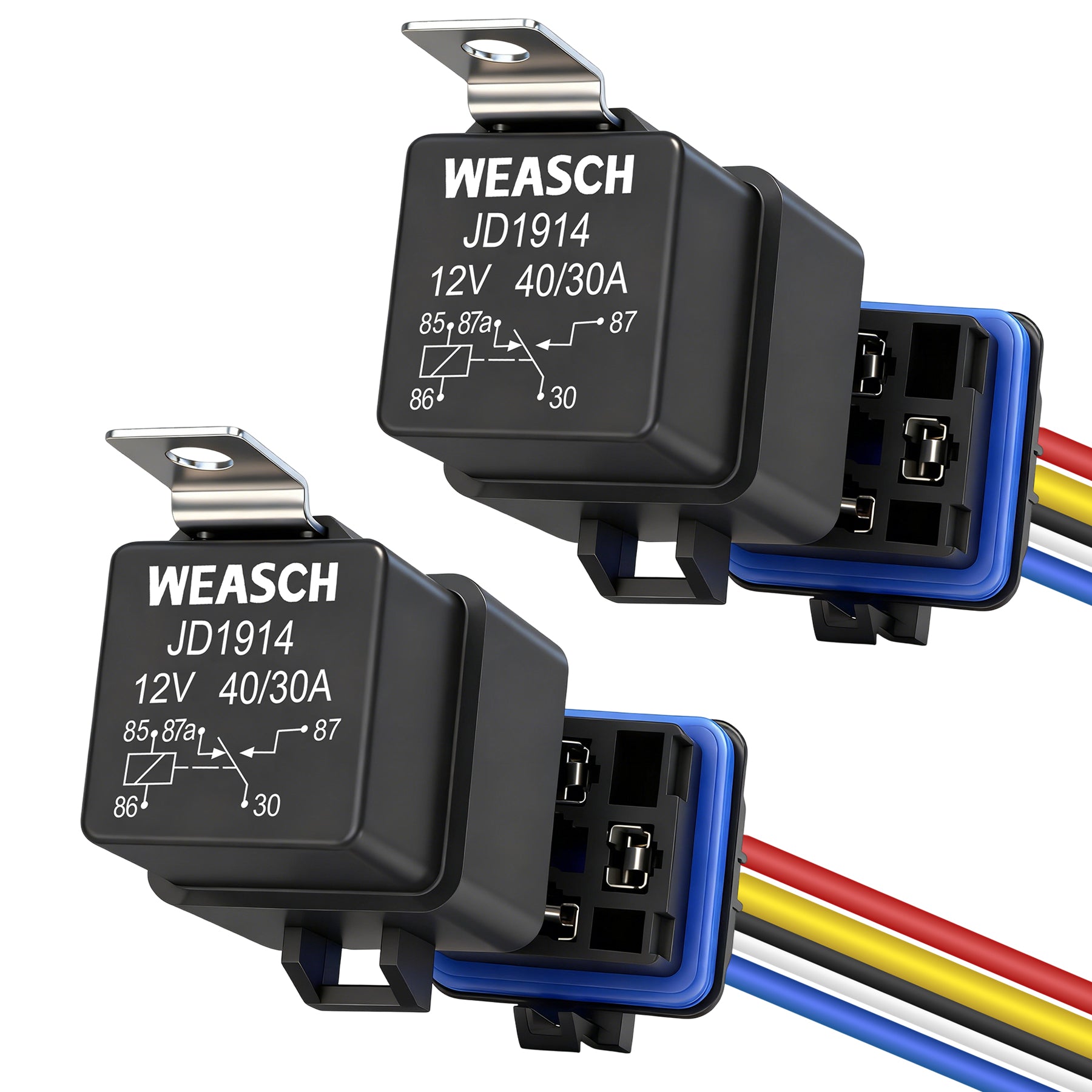 Weasch 12V 40/30 AMP Waterproof Relay Kit, 5 Pin SPDT, 12 AWG Tinned Copper Wires Heavy Duty Automotive Relay for Automotive Car Marine Boat-1