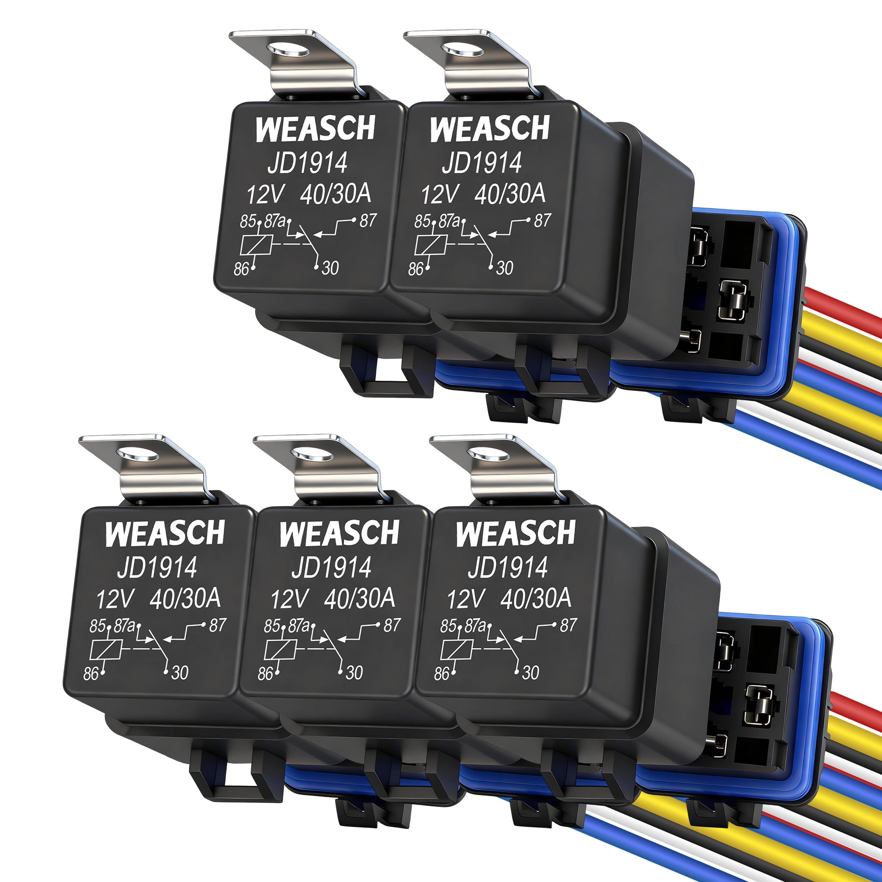 Weasch 12V 40/30 AMP Waterproof Relay Kit, 5 Pin SPDT, 12 AWG Tinned Copper Wires Heavy Duty Automotive Relay for Automotive Car Marine Boat-2
