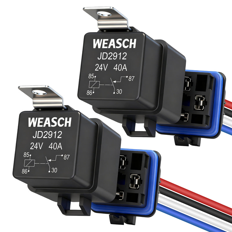 Weasch 24V 40A Waterproof Relay Kit, with 12 AWG Harness Socket, 4 Pin SPST Heavy Duty Automotive Relay for Automotive Car Marine Boat-1