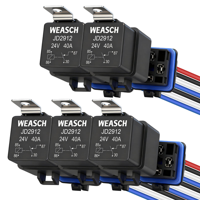 Weasch 24V 40A Waterproof Relay Kit, with 12 AWG Harness Socket, 4 Pin SPST Heavy Duty Automotive Relay for Automotive Car Marine Boat-2