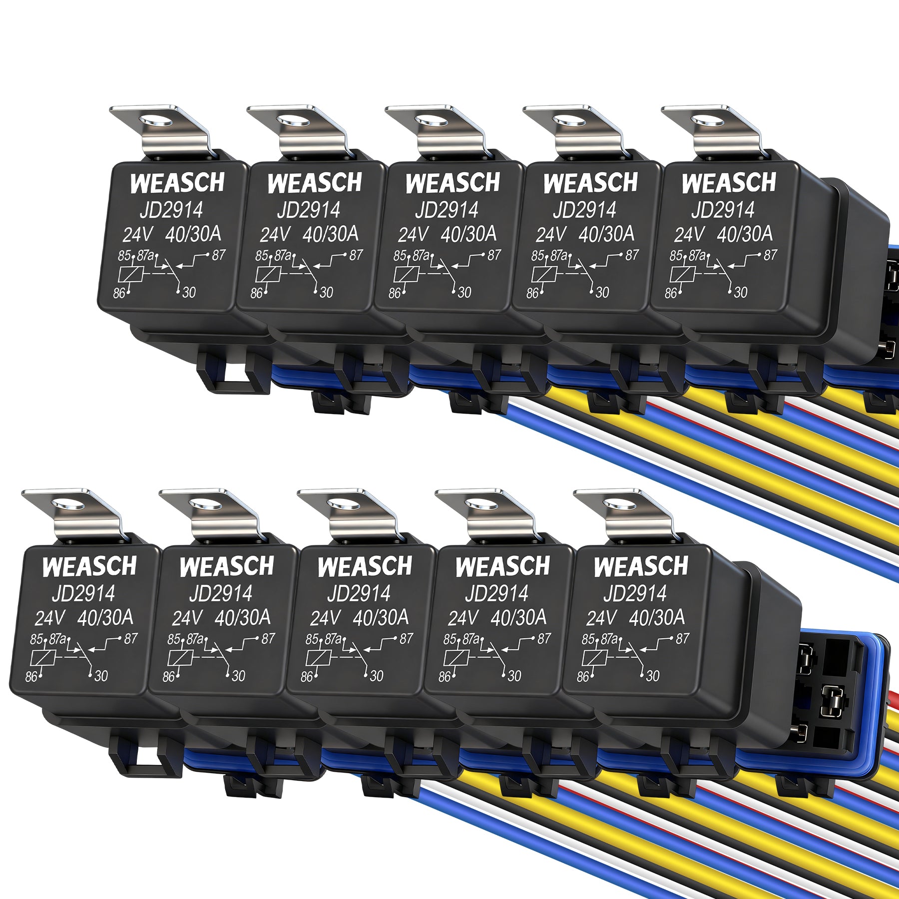 Weasch Waterproof Relay Kit, 24V 40A/30A, 5 Pin SPDT, Heavy Duty 14 AWG Tinned Copper Wires Automotive Relay and Harness Set for Automotive Car Marine Boat-3