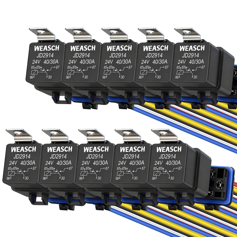 Weasch Waterproof Relay Kit, 24V 40A/30A, 5 Pin SPDT, Heavy Duty 14 AWG Tinned Copper Wires Automotive Relay and Harness Set for Automotive Car Marine Boat-3