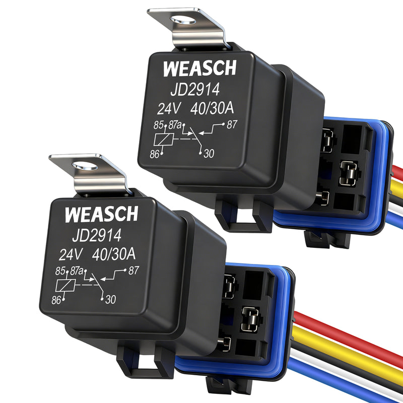 Weasch Waterproof Relay Kit, 24V 40/30 AMP, 5 Pin SPDT, 12 AWG Tinned Copper Wires Heavy Duty Automotive Relay for Automotive Car Marine Boat-1