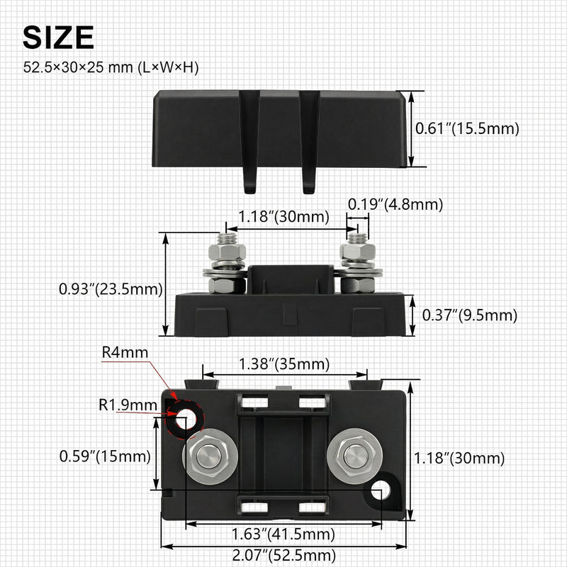 Weasch Midi/ANS Fuse Holder, Interlocking Bolt-on Auto Fuse Block, 100A 32V DC Rated, 304 Stainless Steel Contacts, V-0 Flame Retardant Base for Car RV Boat Truck, 3 Pack-3