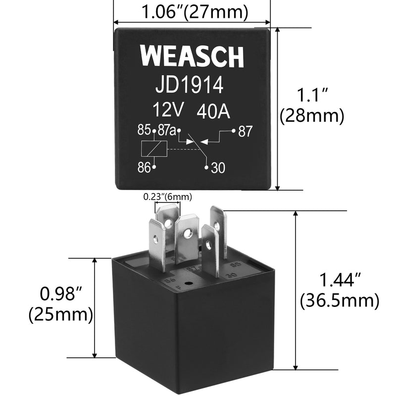 Weasch JD1914 Car Relay, 12V 40A, 5 Pin SPDT, Automotive Switches and Starters, Waterproof Relay for Boat Tractor Truck Motorcycle-5