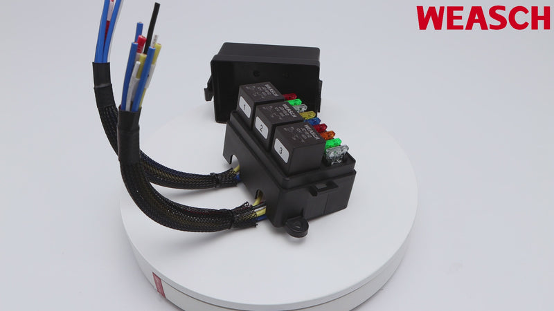 Weasch 12V 9 Way Pre-Wired Fuse Relay Box, 3 Relays and 9 ATC/ATO Blade Fuses, 4-Pin 40A Relay Block and Kit, for Cars Truck Marine Boat Jeep-2