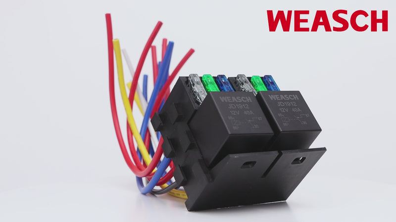 Weasch 12V 3 Way Fuse Relay Kit, 4 Pin SPST 40A, Heavy Duty 12 AWG Copper Wires, with 1 Relay and 3 x ATC/ATO Blade Fuses, for Cars Truck Marine Boat Jeep-2