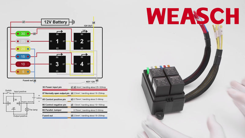 Weasch 12V Pre-Wired Fuse Relay Box, 4 Relays and 6 ATC/ATO Blade Fuses, 4-Pin 40A Relay Block and Kit, for Cars Truck Marine Boat Jeep-2