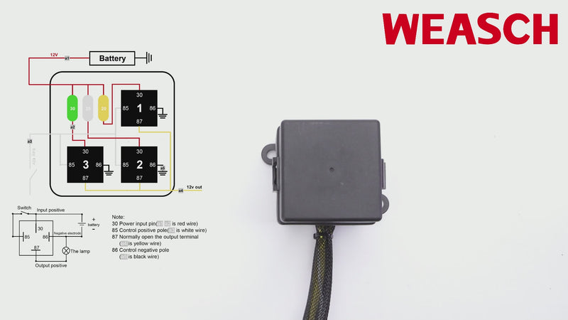 Weasch 12V 3 Way Pre-Wired Fuse Relay Box, 4-Pin 80A Relay Block and Kit, 3 Relays and 3 ATC/ATO Blade Fuses, for Cars Truck Jeep-2